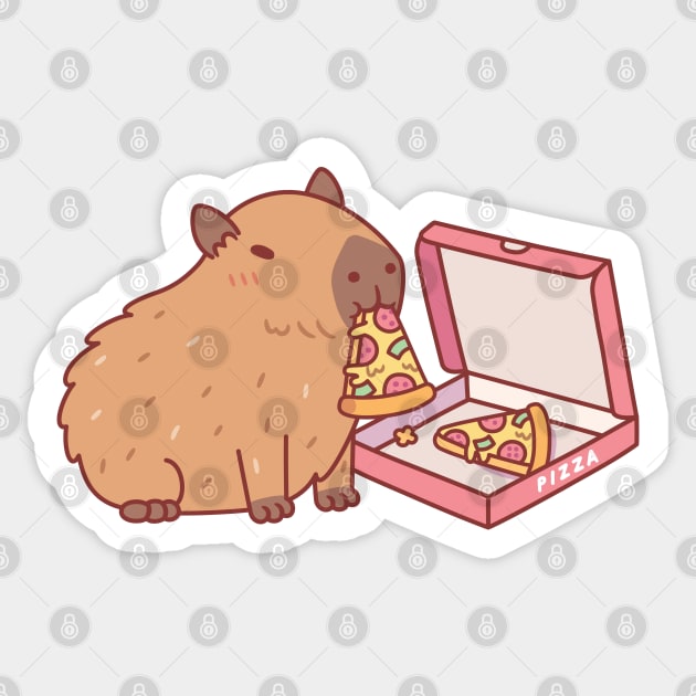 Cute Capybara Eating Pizza Sticker by rustydoodle